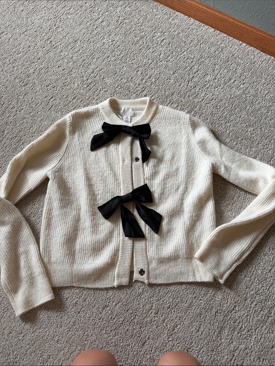 H&M Sweaters - H&M Cream Knit Cardigan with Black Bow Details